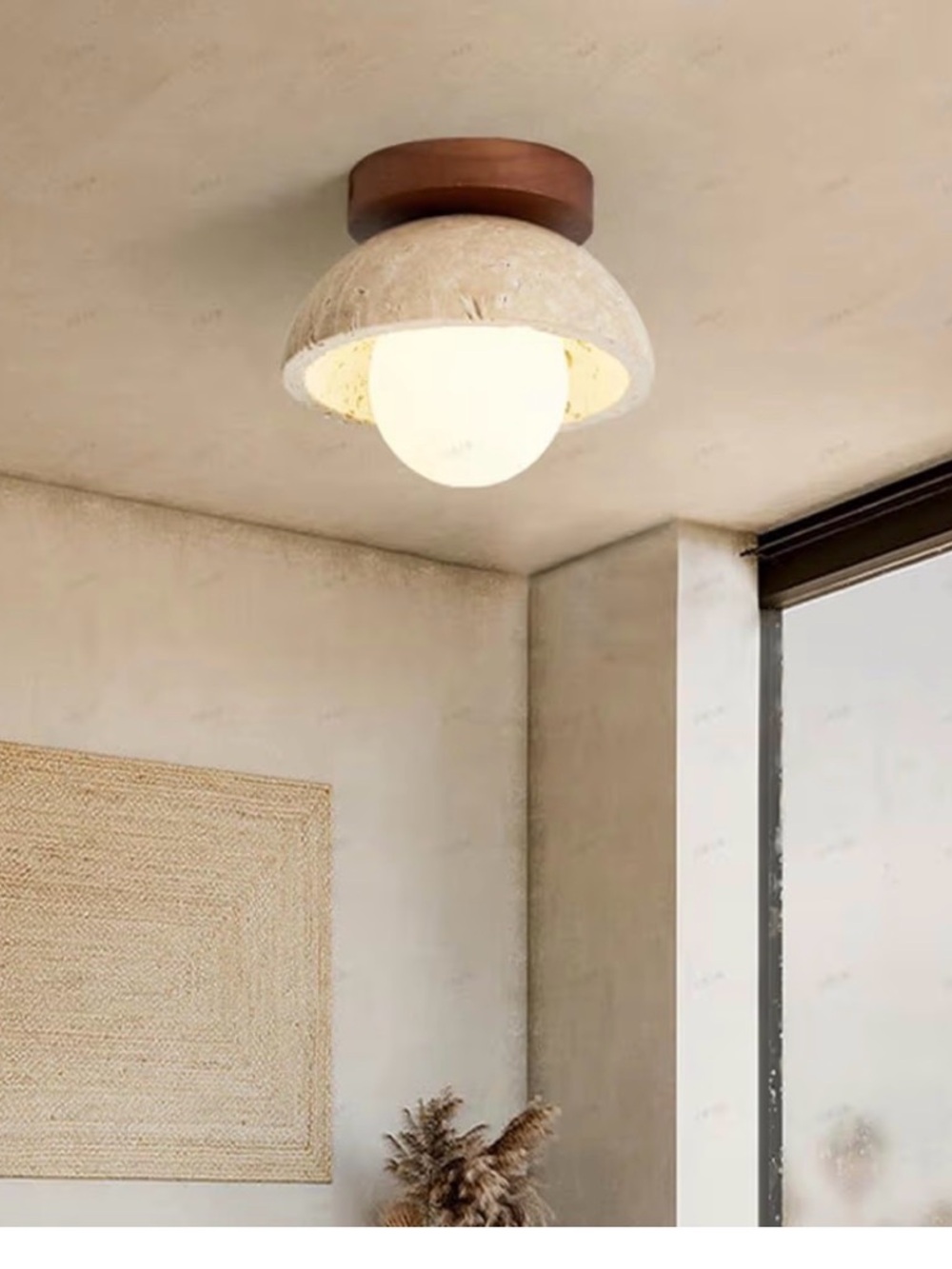 Milk Glass Travertine Ceiling Light Fixture